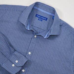 VIince Camuto Button Down  Blue Houndstooth Long Sleeve‎ Size 16 32/33 Slim Fit